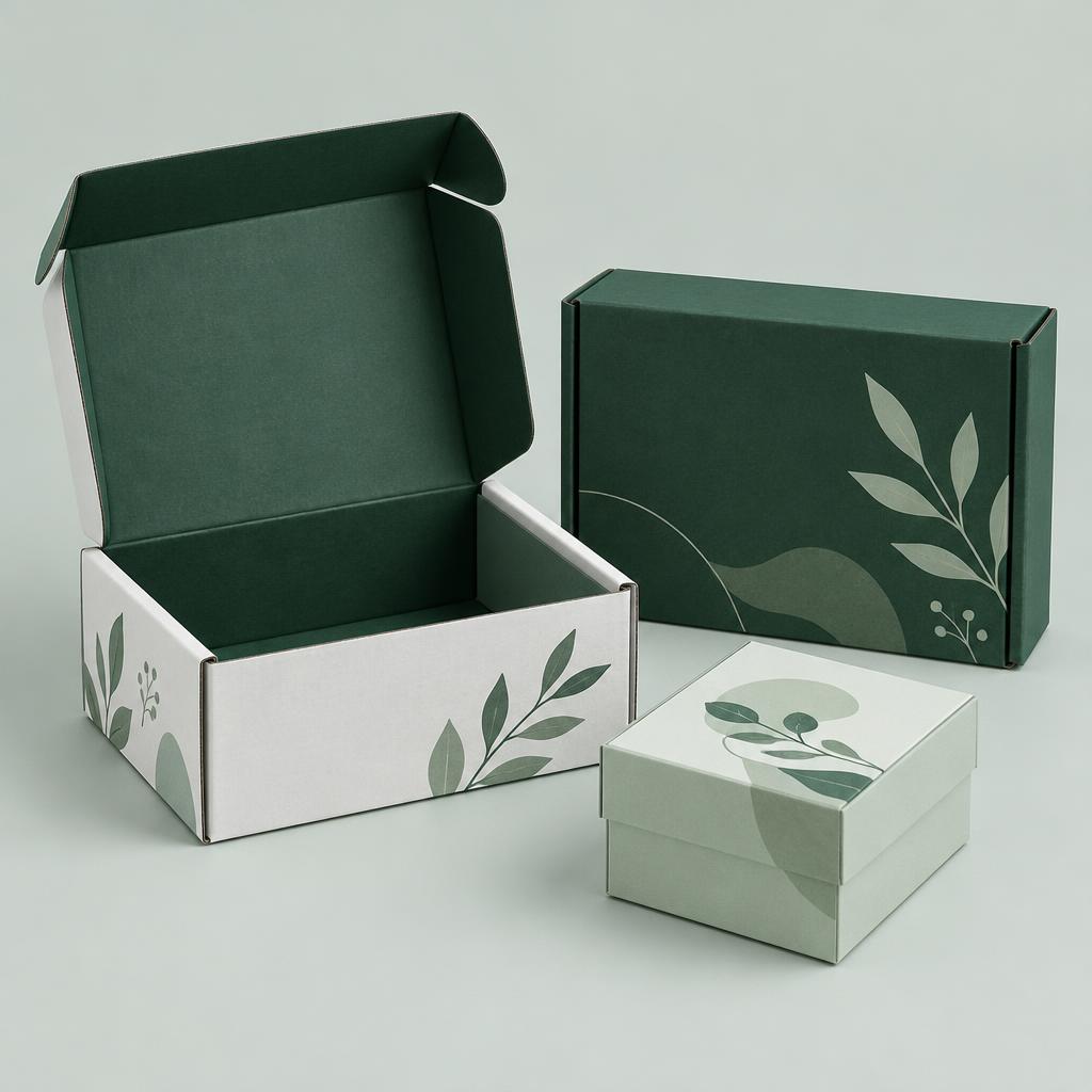 Custom corrugated mailer box with branded shipping and rigid boxes